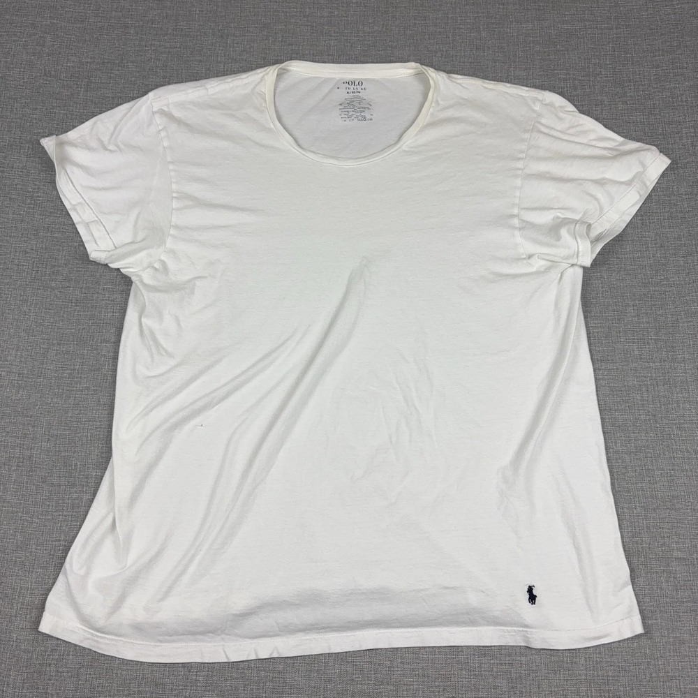 Polo Ralph Lauren Shirt Mens XL White Tagless Crewneck Logo Cotton Jersey Tee